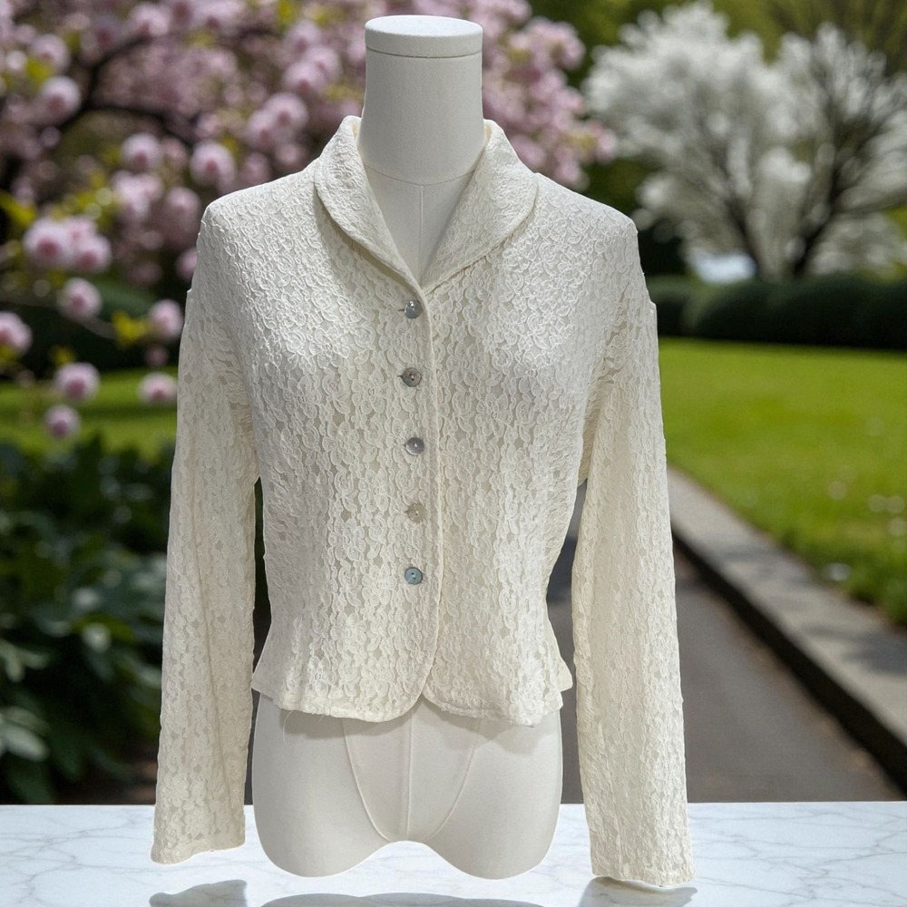 Granite Lace Suit Jacket Ivory Feminine Career Blazer‎ Vintage Romantic Preppy